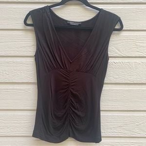 BCBG Maxazria | Black Sleeveless V Neck Scrunch Top — Small